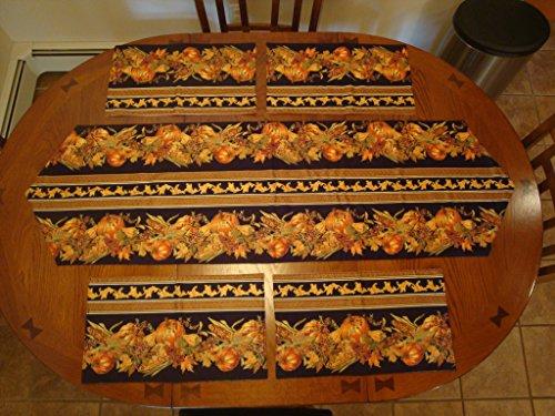 Herbst/Winter, zweiseitig – wendbar – Tischläufer 52 x 16 Zoll und Tischset 17 x 9,75 Zoll, Set (4), hergestellt in Maine